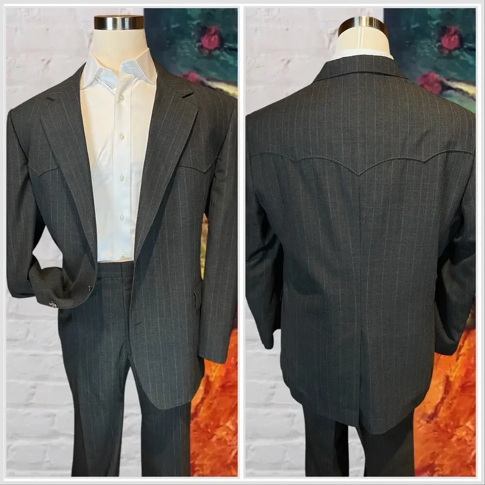 Vintage Warren Sewell Western Suit 50L 42x30 Gray Stripe Rodeo